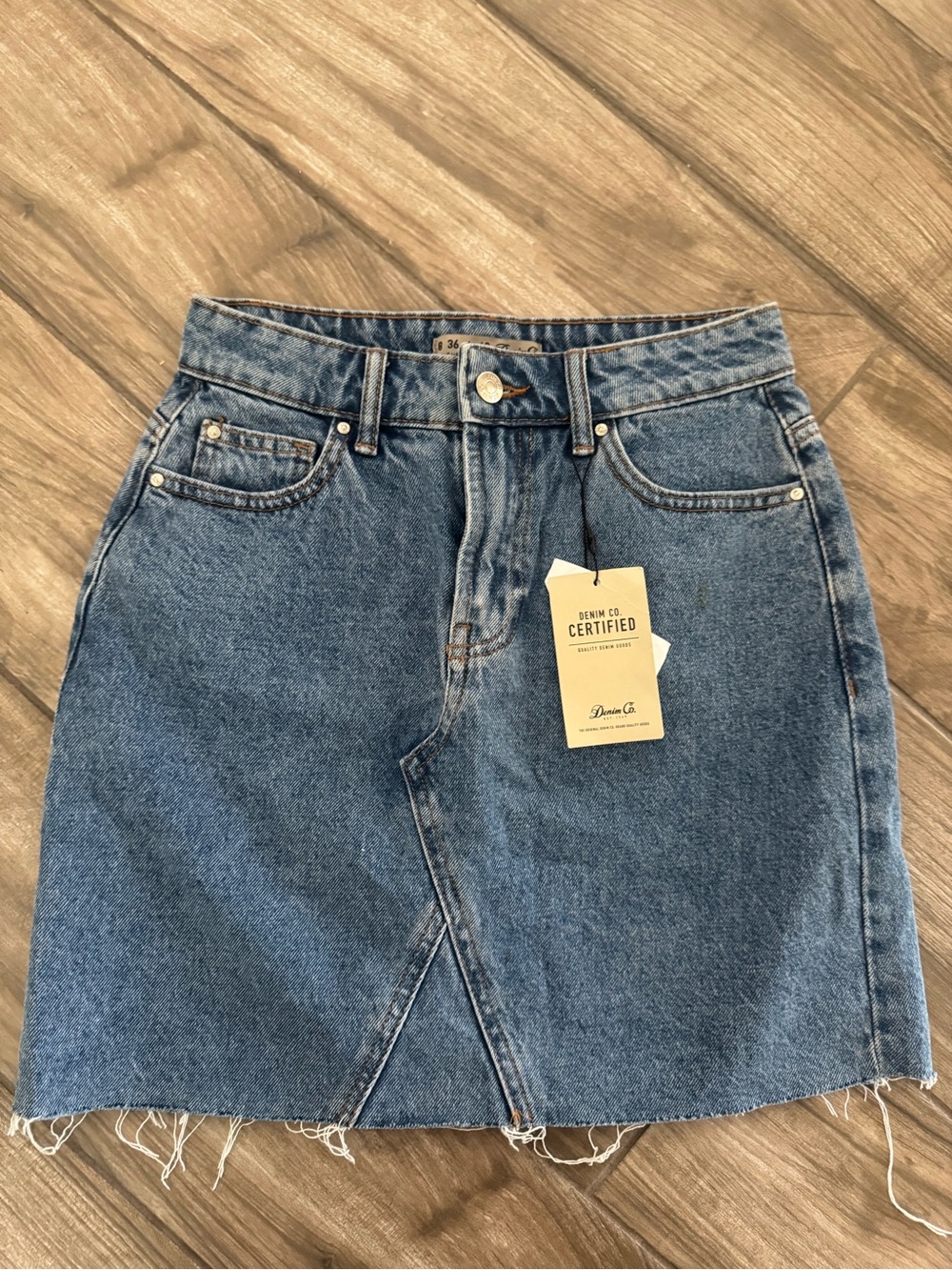 Denim&Co Medium Blue Denim Front-Slit Mini Skirt